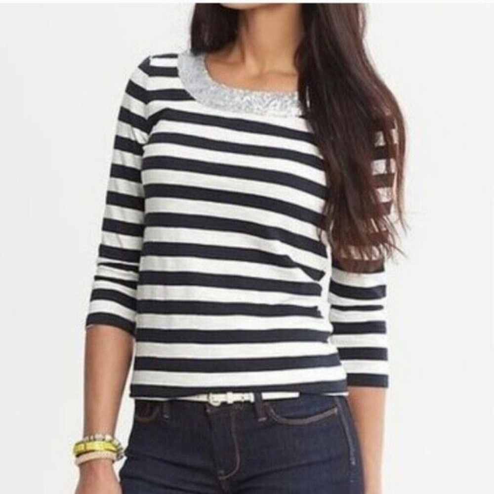 BANANA REPUBLIC - Sequin neck stripe top